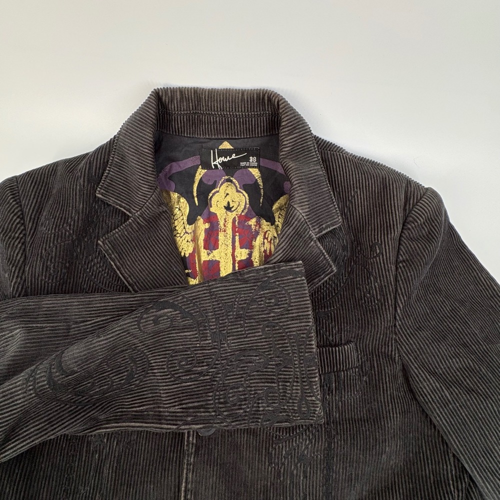 Howe Mens Embroidered Corduroy Blazer Brown 3-Button Jacket Size 38 Cowboy Punk